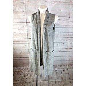 Signature Weekend Gray Duster Women size S/P W/ Pockets Long Open Front Cardigan